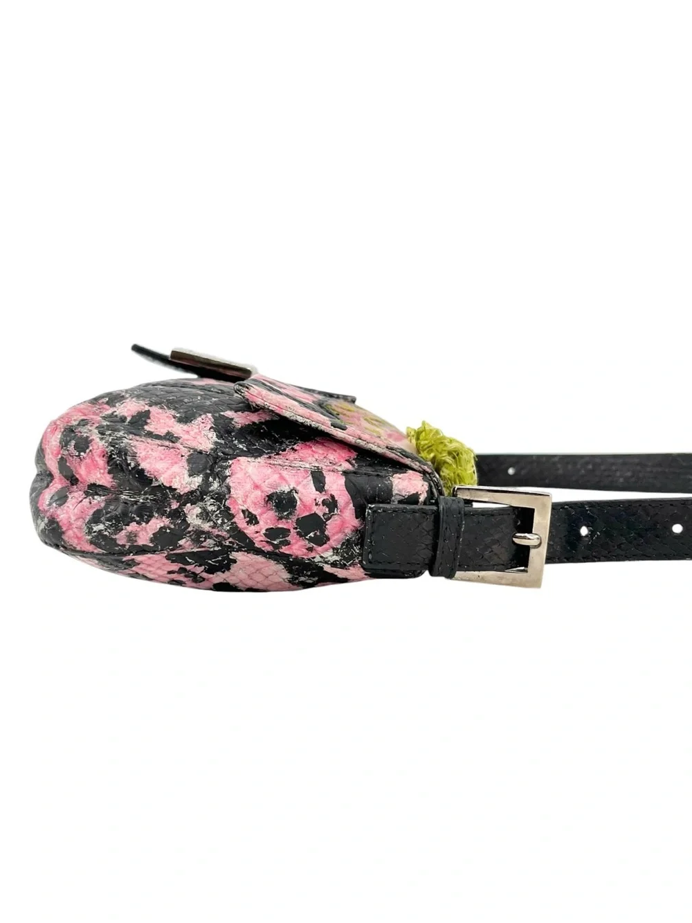 RARE FENDI Upcycled Vintage Mini FF Baguette Bag in Black Pink & Green - Picture 6 of 16